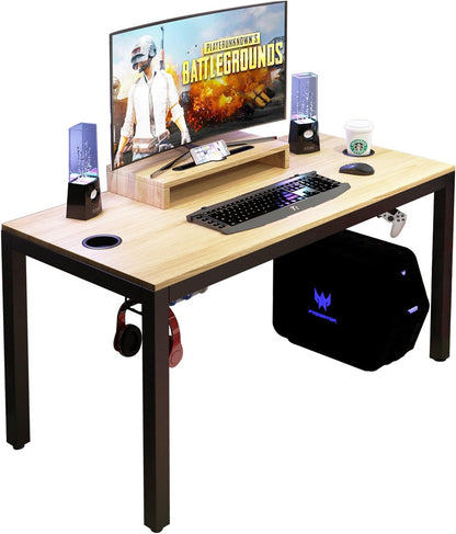 47-Inch Gaming Computer Desk Workstation with Display Stand, Cable Management, and Headphone Holder - Teak BHUS-AC14BB