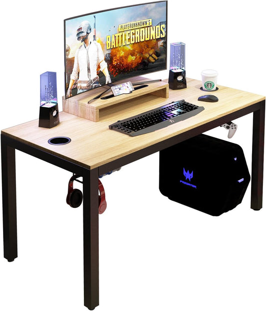 47-Inch Gaming Computer Desk Workstation with Display Stand, Cable Management, and Headphone Holder - Teak BHUS-AC14BB