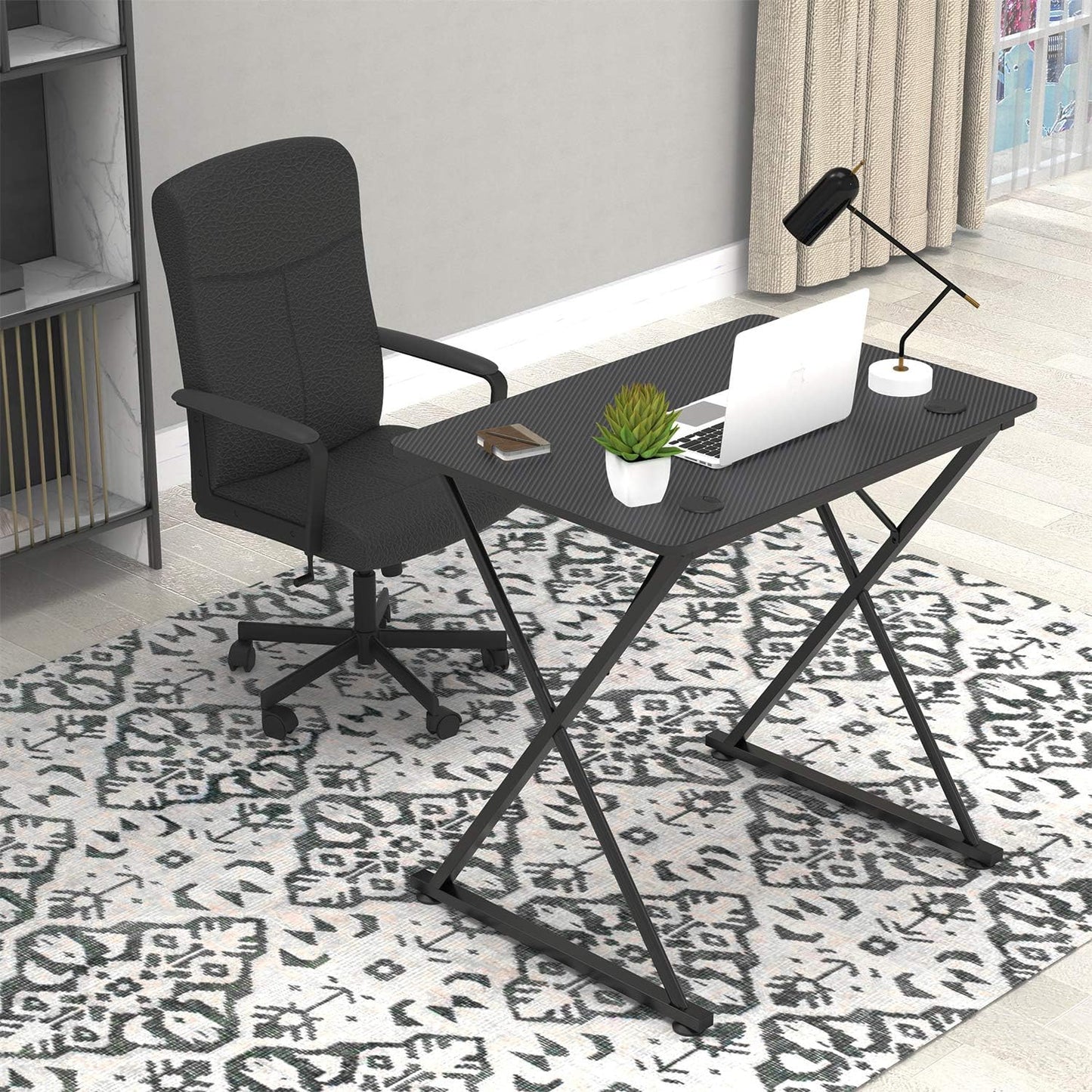 31-Inch X-Shape Gaming Desk with Free Mouse Pad, Cup Holder, Headphone Hook, and Controller Stand - Professional Gamer Workstation for Home Office in Black