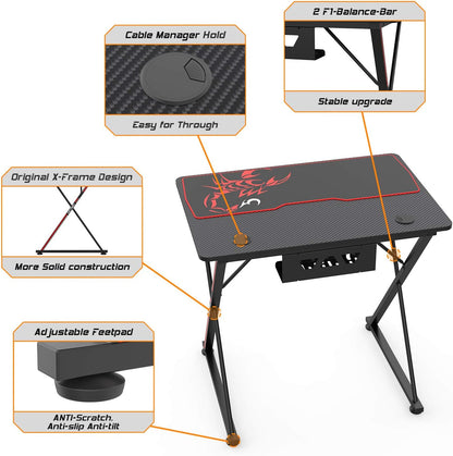 31-Inch X-Shape Gaming Desk with Free Mouse Pad, Cup Holder, Headphone Hook, and Controller Stand - Professional Gamer Workstation for Home Office in Black