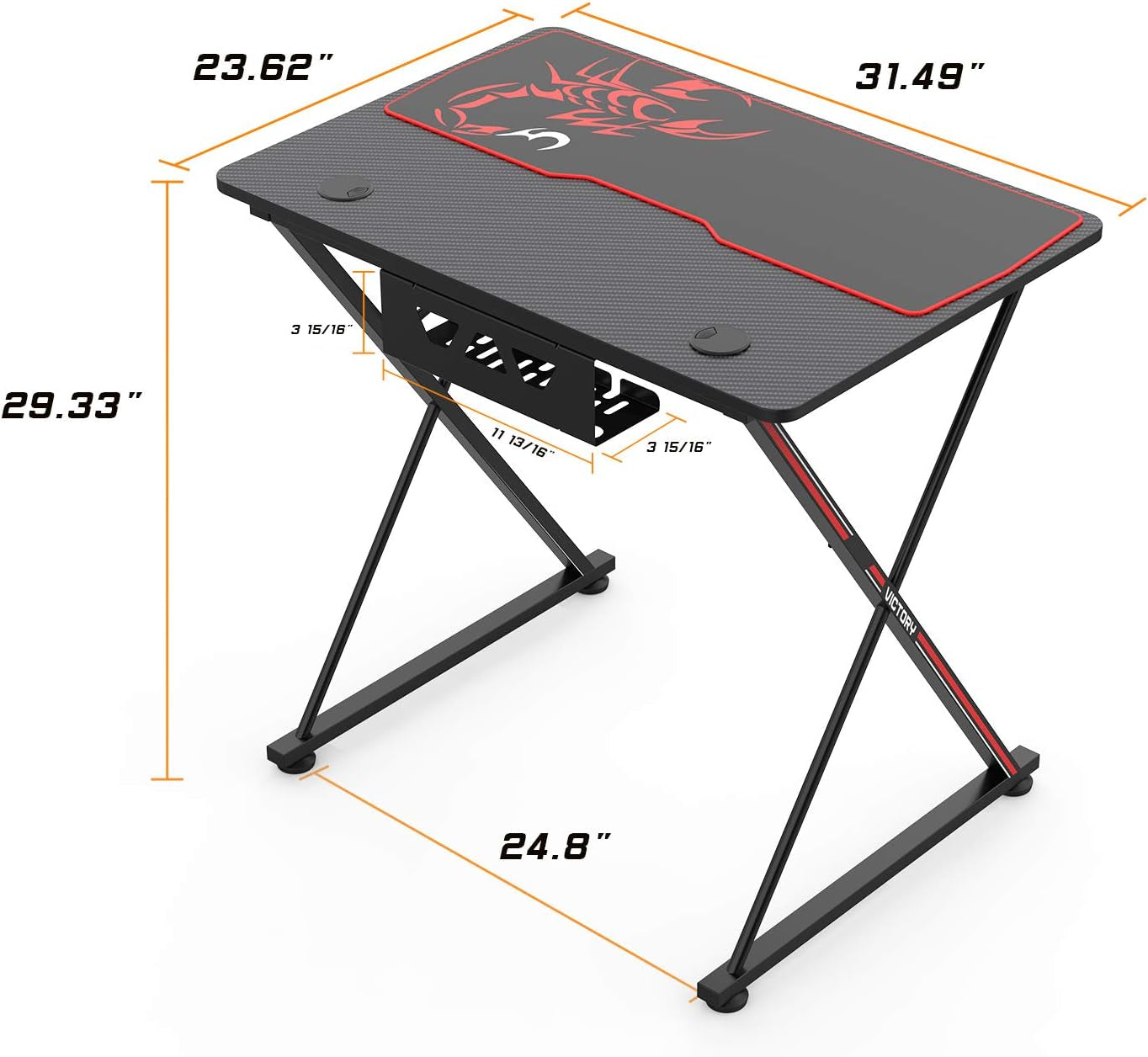 31-Inch X-Shape Gaming Desk with Free Mouse Pad, Cup Holder, Headphone Hook, and Controller Stand - Professional Gamer Workstation for Home Office in Black