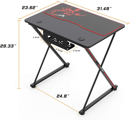 31-Inch X-Shape Gaming Desk with Free Mouse Pad, Cup Holder, Headphone Hook, and Controller Stand - Professional Gamer Workstation for Home Office in Black